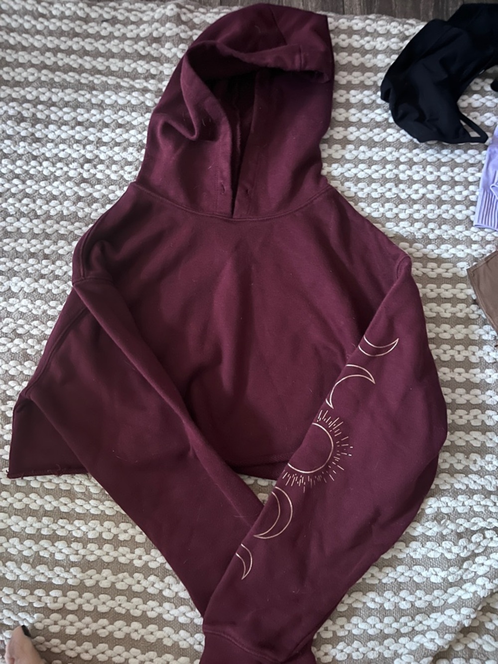 Forever 21 Burgundy Moon Phase Cropped Hoodie